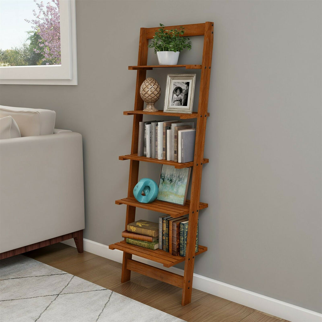 5-Tier Wooden Bookshelf with Cherry Finish